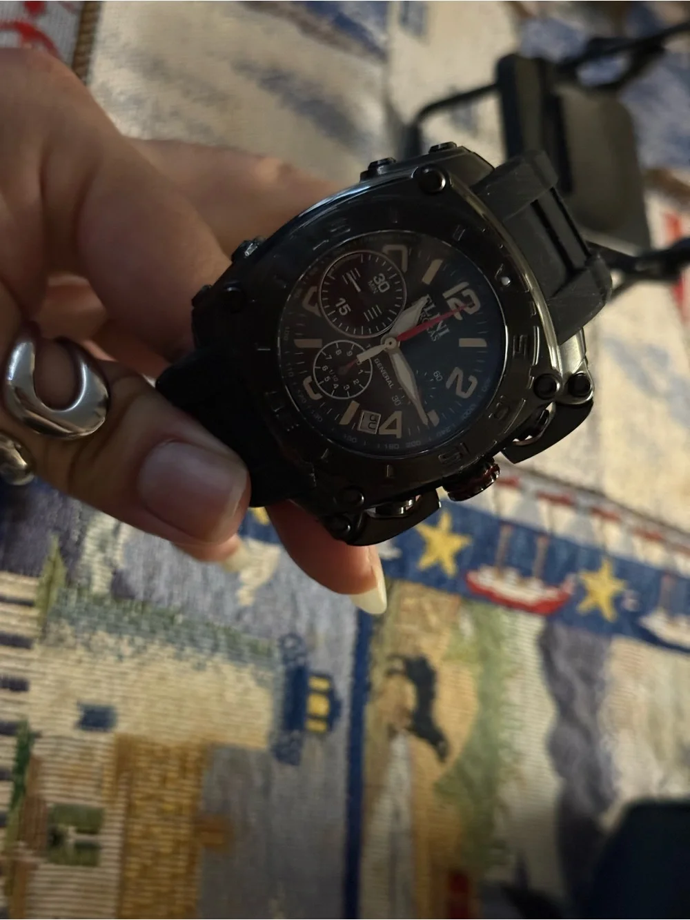 Elini Barokas Men's Black Sport Chronograph Watch - Rugged Silicone Strap